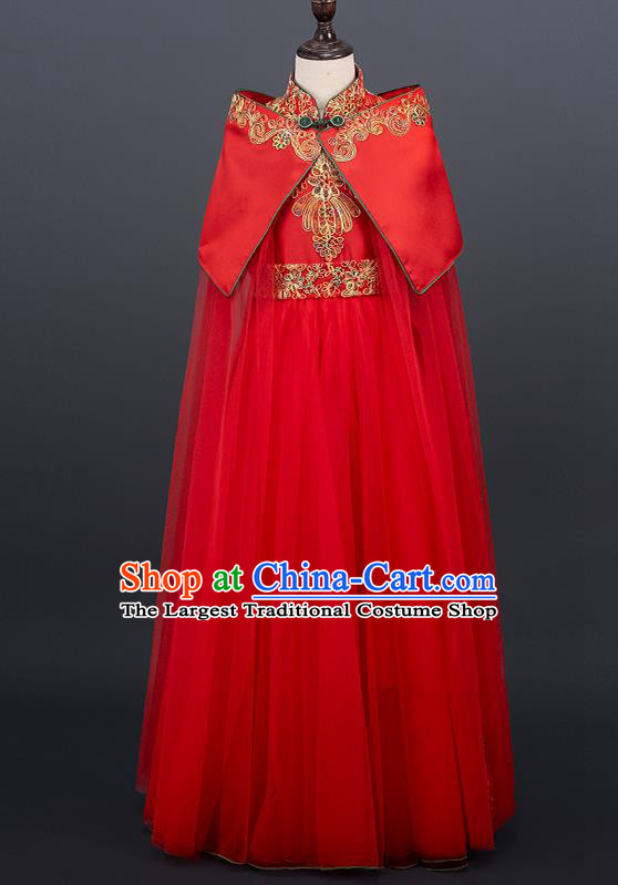 China Stage Performance Clothing Girl Classical Dance Garment Costume Children Tang Suits Catwalks Red Dress