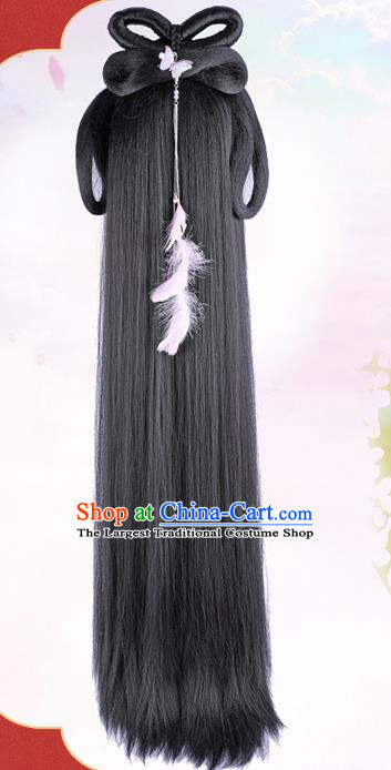 China Ancient Fairy Wigs Traditional Hanfu Hairpieces Ming Dynasty Court Princess Wig Sheath