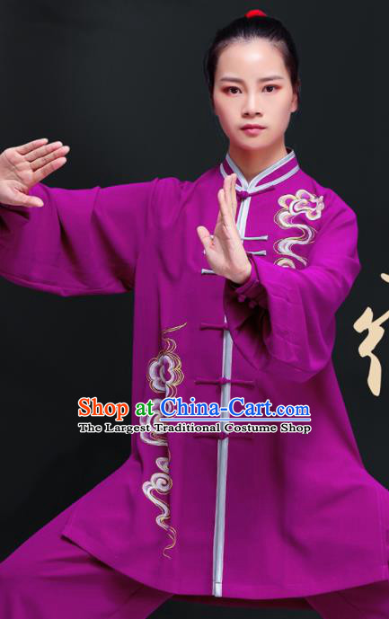 Professional Chinese Kung Fu Uniforms Tai Ji Sword Performance Clothing Martial Arts Printing Clouds Purple Outfits Tai Chi Training Costumes