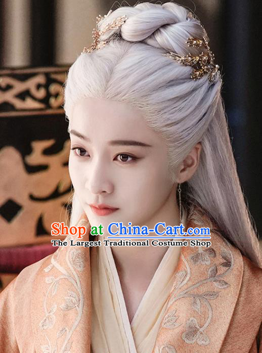 China Ancient Female Swordsman Wigs Traditional Hanfu Chignon Hairpieces Ming Dynasty Chivalrous Woman White Wig Sheath