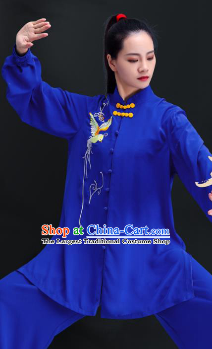 Professional Chinese Martial Arts Embroidered Clothing Tai Ji Performance Costumes Tai Chi Training Royalblue Uniforms Kung Fu Outfits