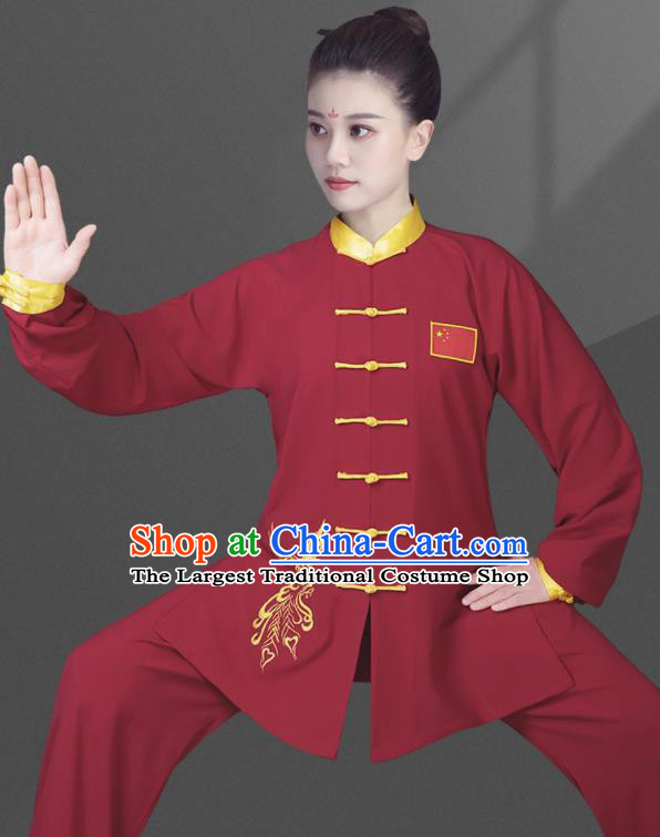 Chinese Martial Arts Clothing Kung Fu Costumes Tai Chi Training Uniforms Wushu Competition Red Outfits