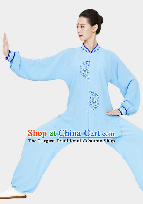 Chinese Martial Arts Kung Fu Clothing Tai Ji Sword Garment Costumes Tai Chi Blue Uniforms Wushu Competition Outfits