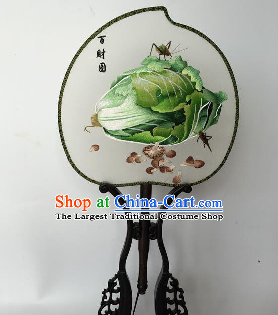 China Peach Shape Silk Fan Traditional Hanfu Fan Classical Cheongsam Dance Fans Suzhou Embroidery Cabbage Palace Fan