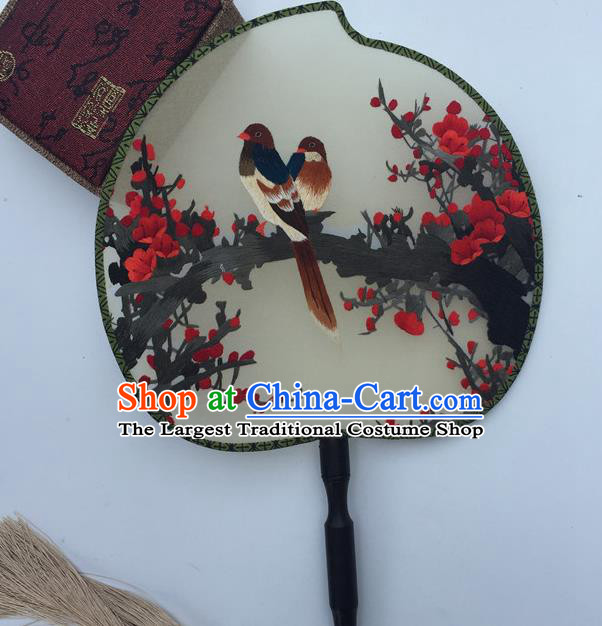 China Traditional Cheongsam Palace Fan Classical Dance Fans Suzhou Embroidery Plum Blossom Fan Handmade Silk Peach Shape Fan