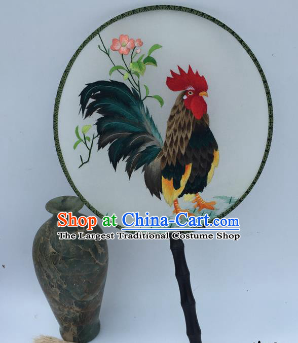 China Vintage Silk Fan Embroidery Cock Palace Fan Handmade Round Fan Traditional Craft Fans