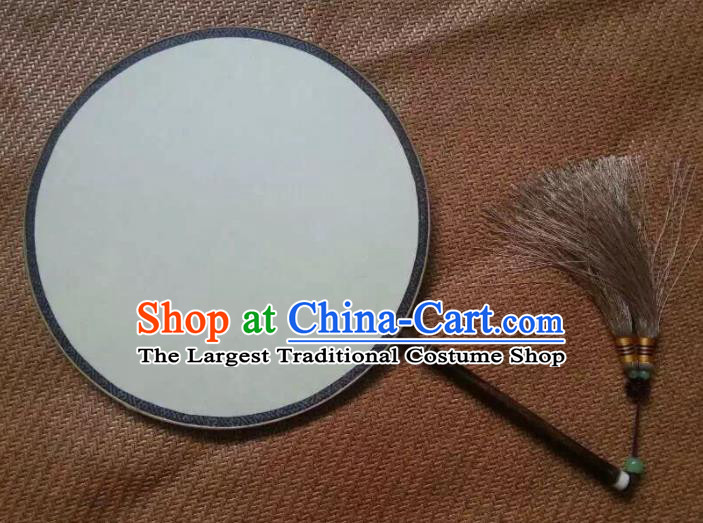 China Handmade White Silk Palace Fan Ancient Court Round Fan Traditional Suzhou Fan Vintage Dance Circular Fan