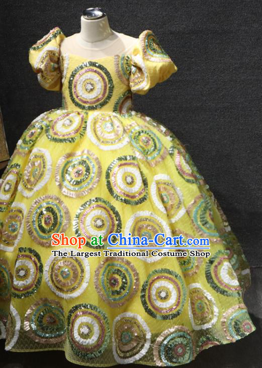 Top Children Day Performance Clothing Girl Chorus Garment Catwalks Princess Yellow Dress Christmas Formal Evening Wear