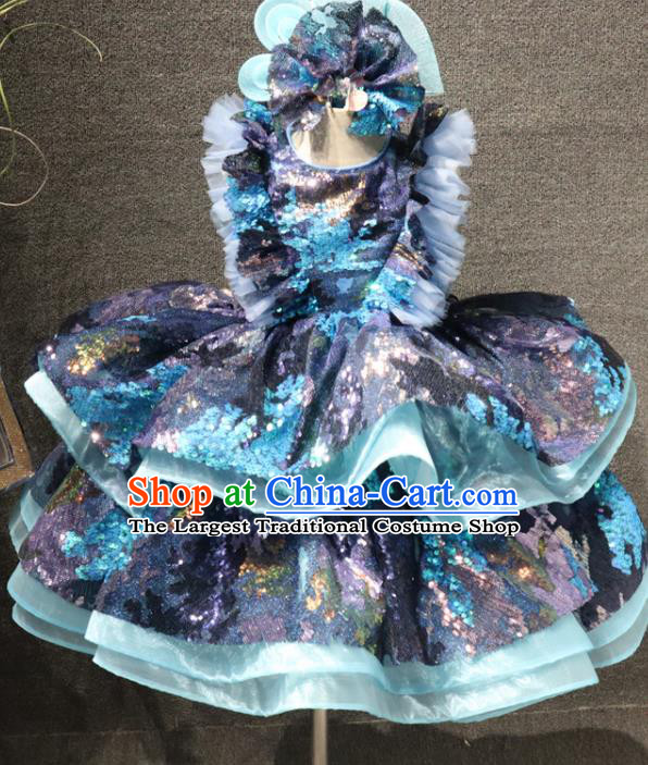 Top Catwalks Princess Purple Sequins Dress Christmas Performance Formal Evening Wear Children Day Clothing Girl Stage Show Garment