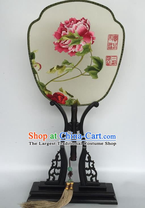 China Traditional Court Dance Fan Vintage Silk Fan Handmade Suzhou Embroidery Peony Palace Fan Ancient Hanfu Fans