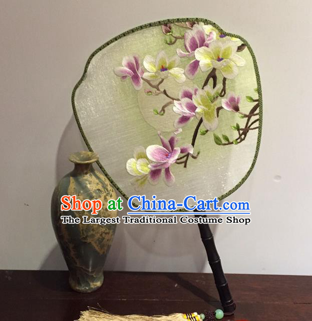 China Ancient Hanfu Fans Traditional Court Dance Fan Vintage Silk Fan Handmade Suzhou Embroidery Mangnolia Palace Fan