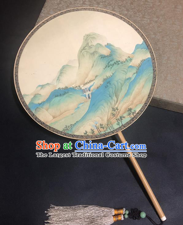 China Traditional Ming Dynasty Silk Fan Vintage Palace Fan Handmade Painting Landscape Fan Ancient Hanfu Circular Fans