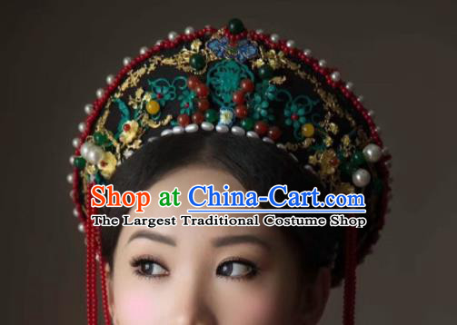 China Ancient Empress Hair Crown Traditional Drama Court Hair Accessories Qing Dynasty Imperial Consort Hat Headdress