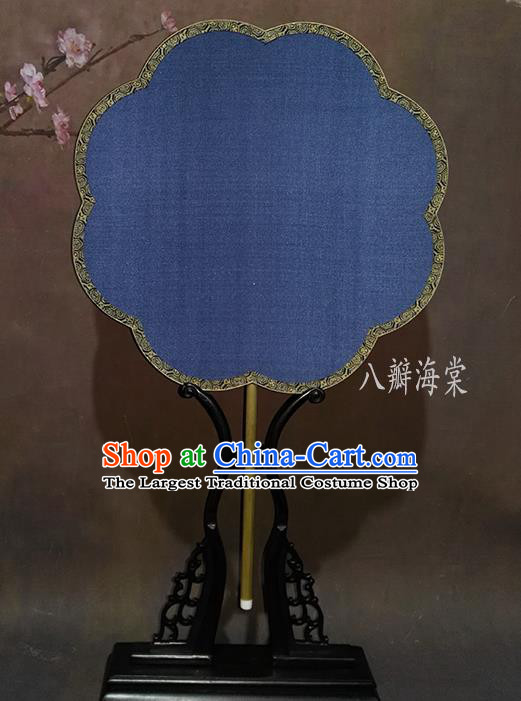 China Ancient Princess Begonia Shaped Fan Traditional Ming Dynasty Court Fan Vintage Suzhou Blue Silk Fan Handmade Palace Fan