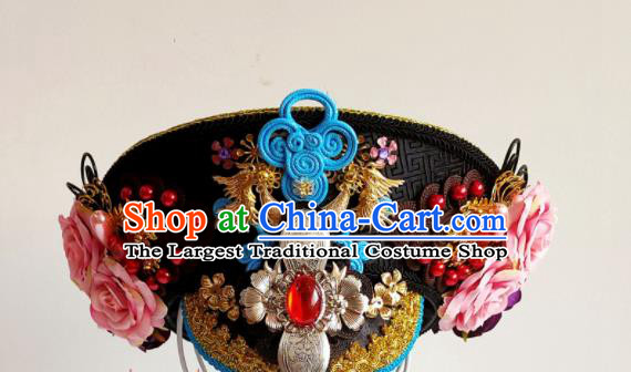 China Ancient Imperial Consort Hair Crown Traditional Drama Court Hair Accessories Qing Dynasty Palace Beauty Zhen Huan Hat Headdress