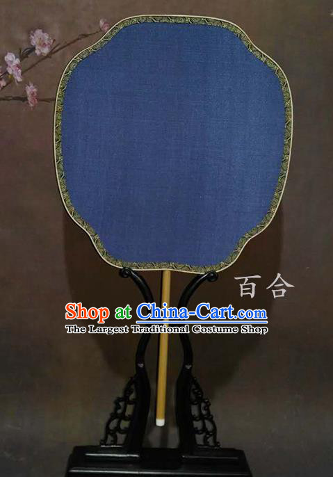 China Traditional Hanfu Fan Vintage Blue Silk Fan Handmade Suzhou Palace Fan Ancient Court Fan