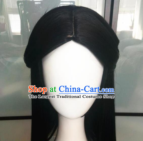 China Ancient Fairy Queen Wigs Traditional Drama Eternal Love Bai Qian Hanfu Chignon Hairpieces Cosplay Goddess Black Wig Sheath