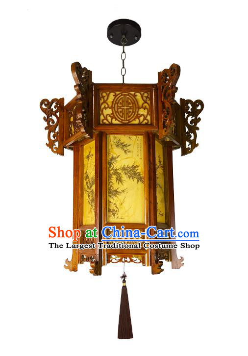 China Wood Carving Lamp Traditional Festival Hanging Lantern Classical Lanterns Handmade Hexagon Palace Lantern