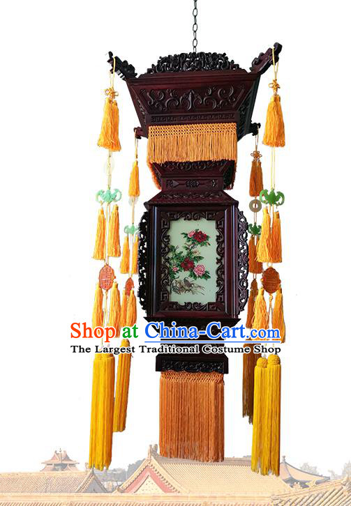 China Traditional Painting Roses Light Lamp Temple Hanging Lantern Classical Wood Carving Lanterns Handmade Palace Lantern