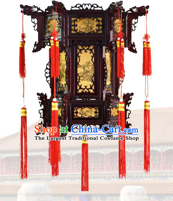 China Drama Hanging Lantern Classical Wood Carving Lanterns Handmade Hexagon Palace Lantern Traditional Court Light Lamp