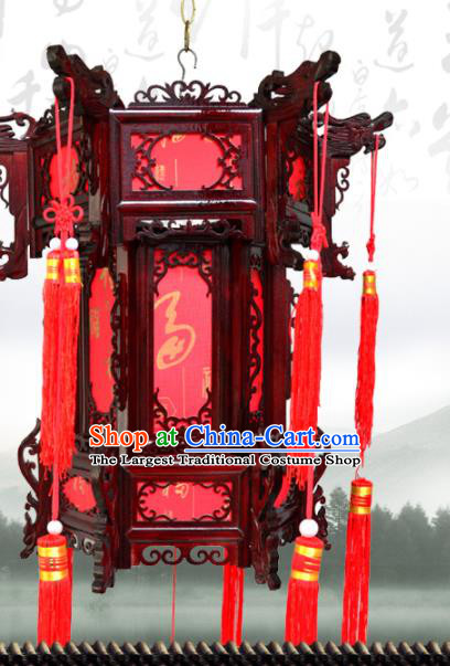 China Classical Lanterns Handmade Hexagon Palace Lantern Wood Lamp Traditional Red Hanging Lantern