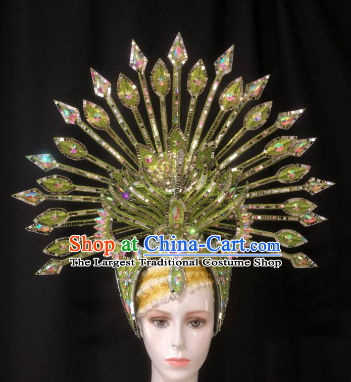 Handmade Brazil Carnival Giant Hat Samba Dance Hair Accessories Stage Show Green Royal Crown Halloween Cosplay Deluxe Headwear