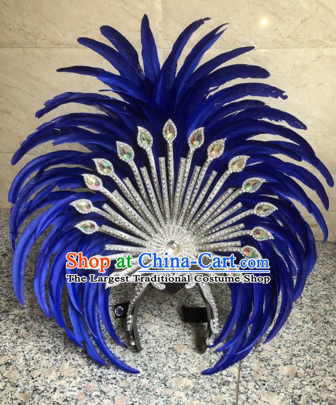 Handmade Stage Show Hair Accessories Halloween Deluxe Headwear Brazil Carnival Giant Headpiece Samba Dance Royalblue Feather Royal Crown