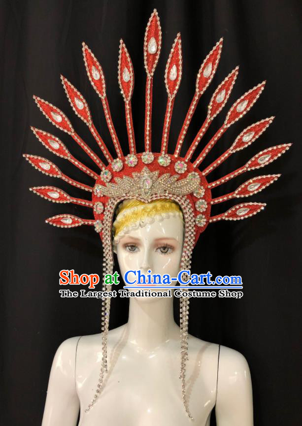 Handmade Easter Performance Hair Accessories Halloween Cosplay Queen Deluxe Red Hat Brazil Carnival Giant Headpiece Samba Dance Royal Crown