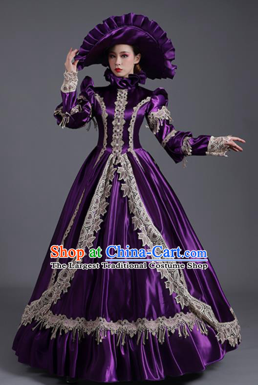 Custom Europe Vintage Garment Costume Stage Performance Fashion European Noble Woman Purple Full Dress Western Style Clothes