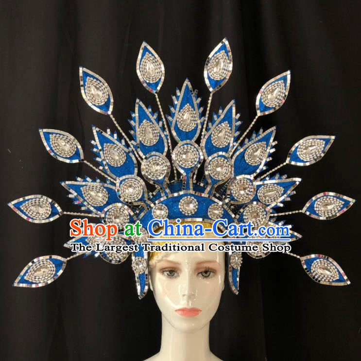 Handmade Halloween Performance Hair Accessories Cosplay Queen Giant Phoenix Coronet Brazil Carnival Deluxe Headpiece Samba Dance Blue Royal Crown