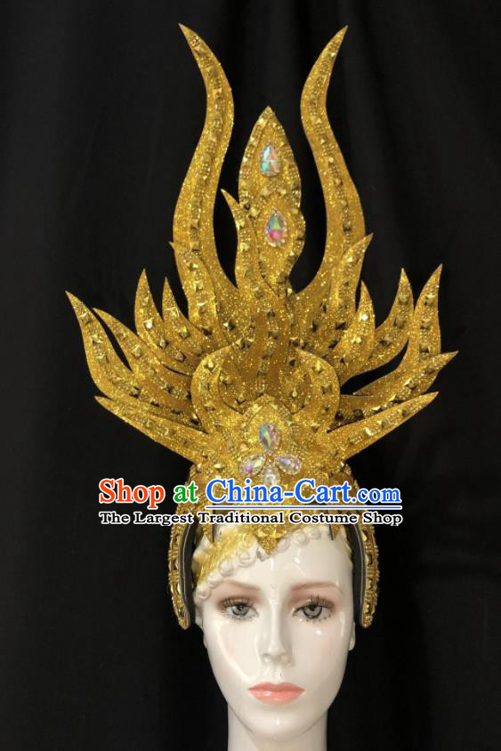 Handmade Halloween Cosplay Giant Golden Royal Crown Brazil Carnival Headdress Samba Dance Deluxe Hair Accessories Easter Parade Headpiece