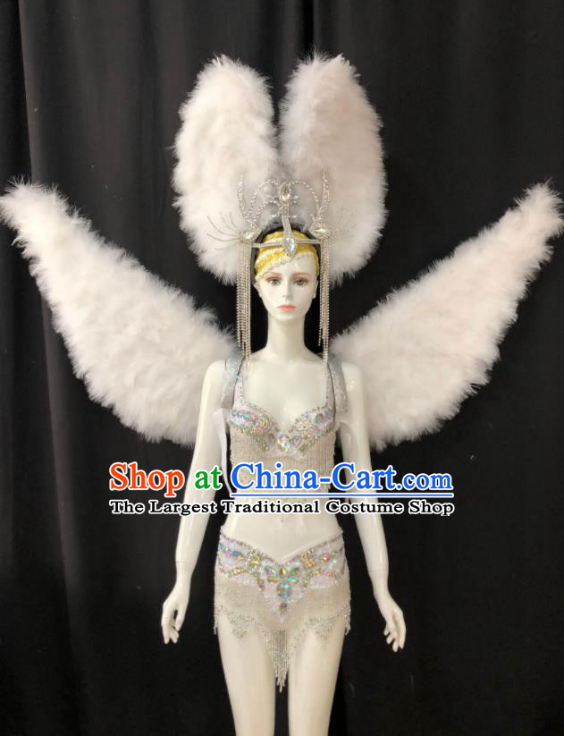Custom Professional Catwalks Clothing Woman Swimsuits Samba Dance Uniforms Brazilian Carnival Costumes and Feather Wings Headdress