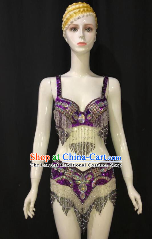 Custom Woman Purple Swimsuits Samba Dance Uniforms Brazilian Carnival Costumes Opening Party Catwalks Clothing