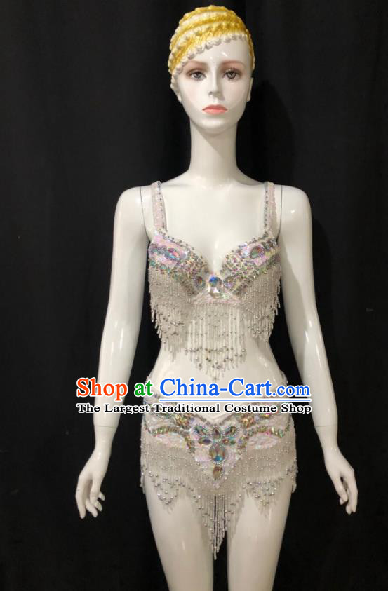 Custom Samba Dance White Uniforms Brazilian Carnival Parade Costumes Opening Show Clothing Woman Catwalks Swimwear