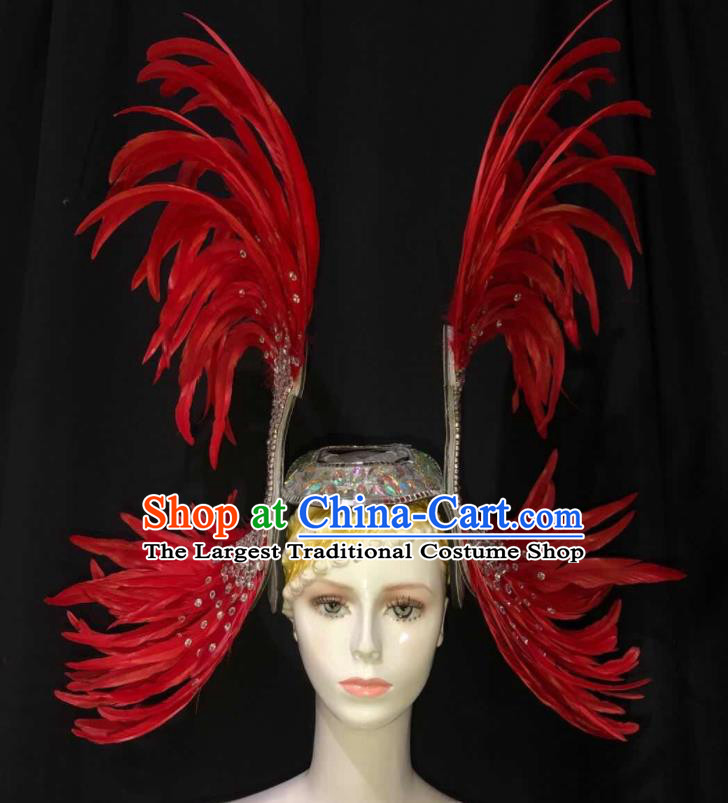 Handmade Stage Show Royal Crown Halloween Cosplay Giant Headpiece Samba Dance Hair Accessories Rio Carnival Red Feather Headwear