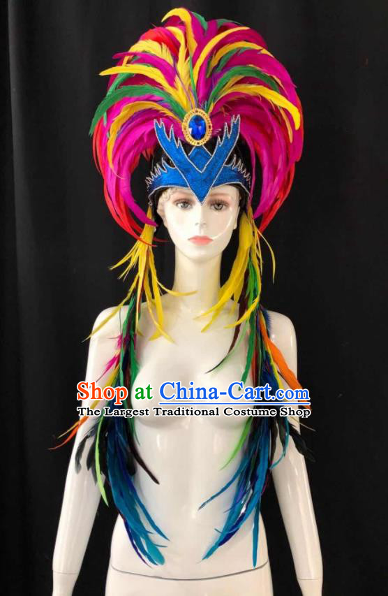 Handmade Samba Dance Hair Accessories Rio Carnival Feather Headdress Stage Show Royal Crown Halloween Cosplay Tribal Chief Headpiece