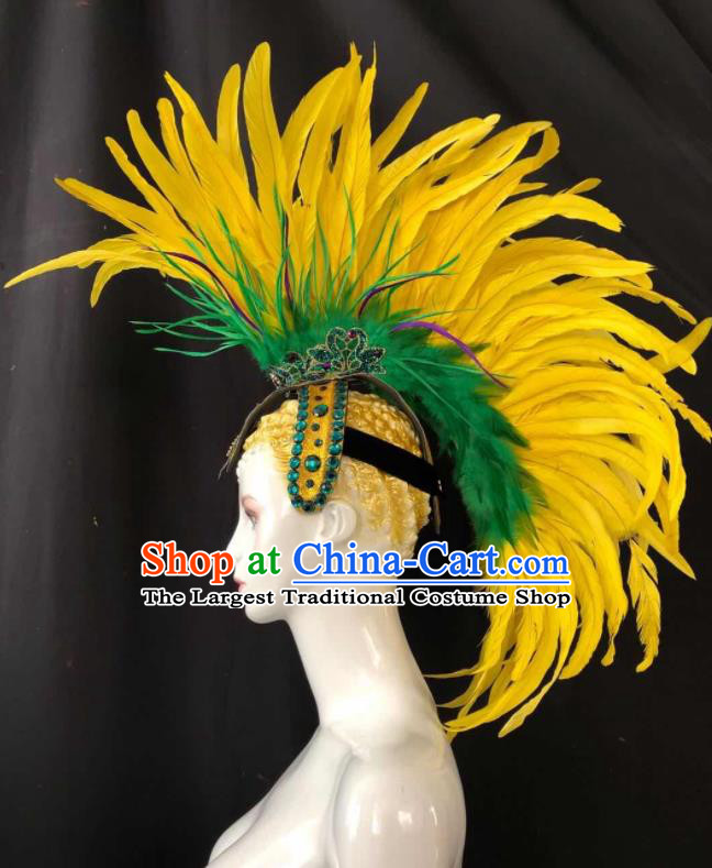 Professional Stage Performance Hat Rome Knight Headwear Halloween Cosplay Warrior Yellow Feather Helmet Easter Hair Decorations