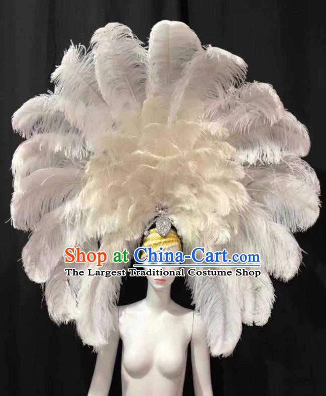 Handmade Samba Dance Giant Headpiece Rio Carnival Headdress Catwalks White Feather Royal Crown Halloween Cosplay Hair Accessories