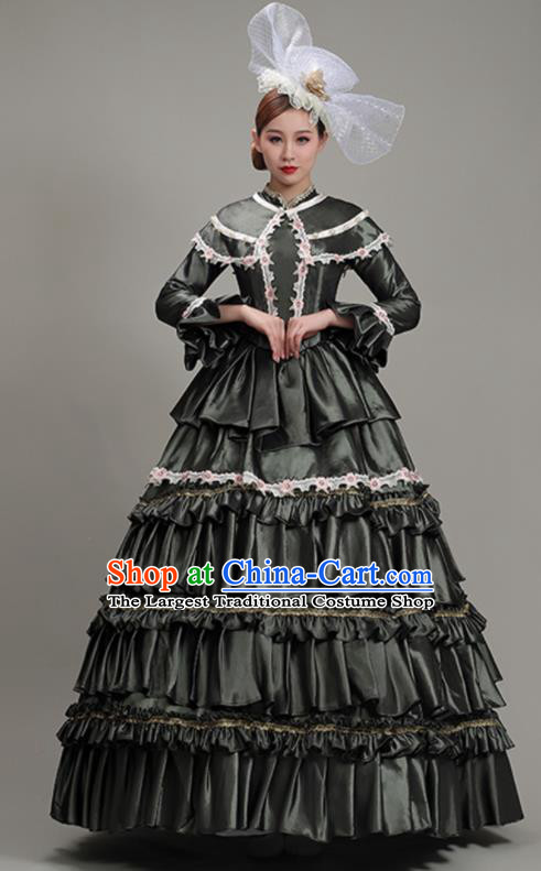 Custom Europe Noble Woman Fashion European Stage Performance Clothing Western Court Deep Grey Dress Vintage Garment Costume