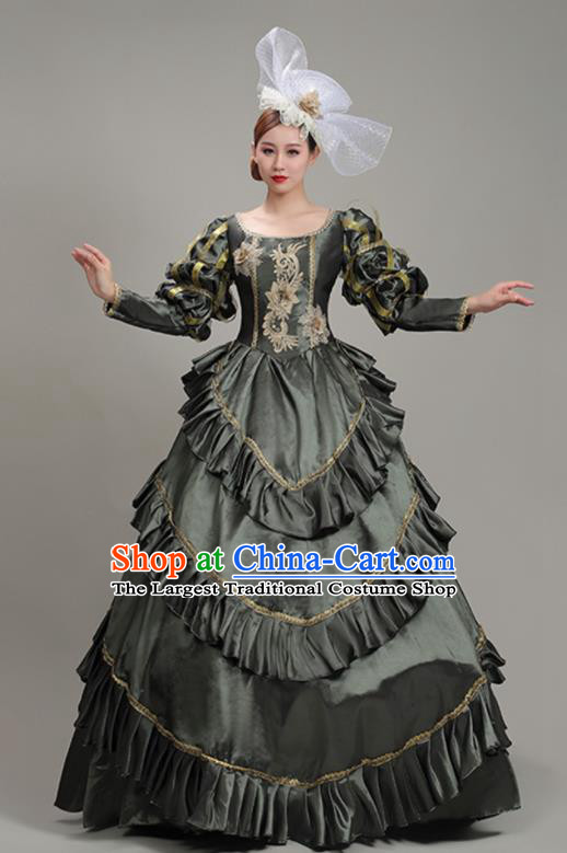 Custom Europe Vintage Garment Costume Noble Woman Fashion European Stage Performance Clothing Western Court Deep Grey Dress