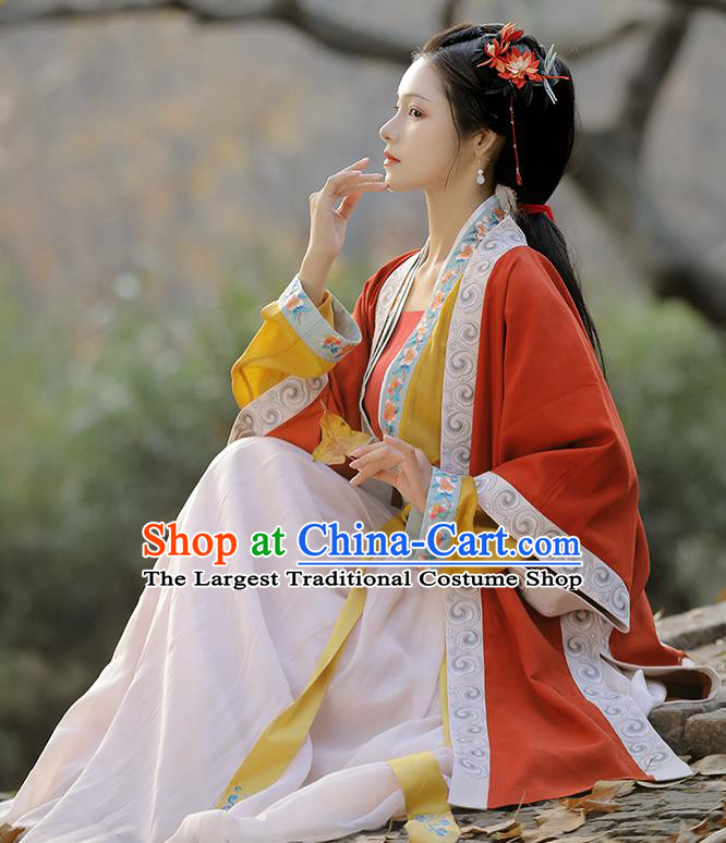 China Ancient Song Dynasty Young Woman Historical Clothing Traditional Hanfu Dress Garment Costumes