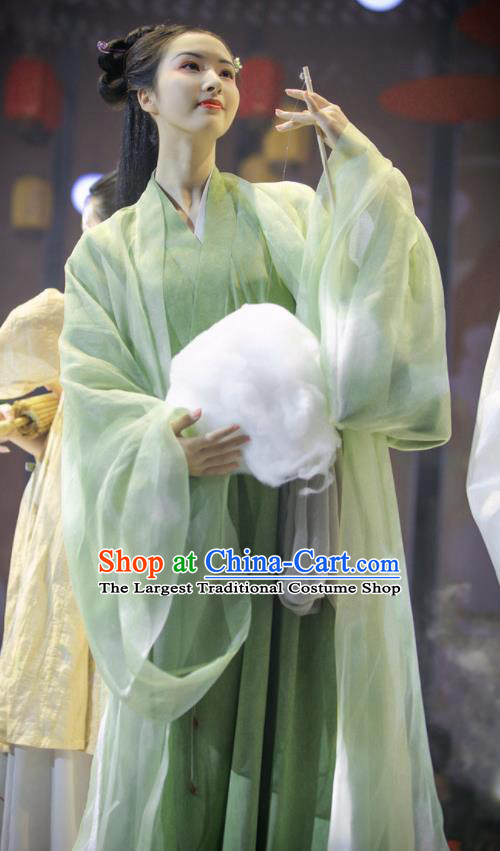 China Traditional Song Dynasty Young Lady Historical Clothing Ancient Swordswoman Green Hanfu Dress Apparels