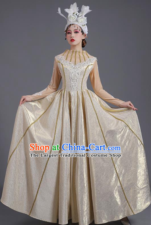 Professional Chorus Group Garment Costume Opening Dance Light Golden Dress China Modern Dance Clothing