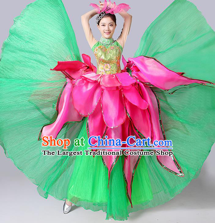 Professional China Woman Group Dance Fashion Modern Opening Dance Clothing Spring Festival Gala Lotus Dance Green Dress