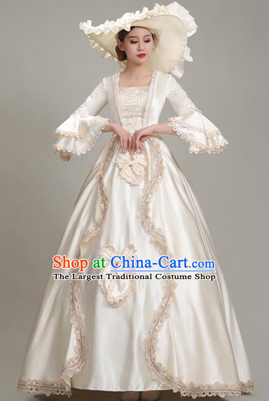 Custom Western Court Fashion European Noble Lady Champagne Satin Dress Medieval Age Clothing Europe Vintage Full Dress