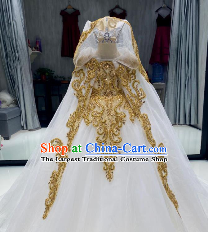 Top Girl Catwalks Show Cape Clothing Christmas Princess Formal Garment Children Stage Performance White Veil Evening Dress