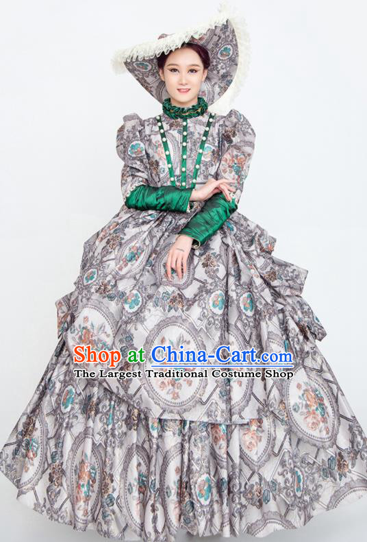 Custom Western Court Fashion European Noble Woman Grey Dress Europe Drama Stage Clothing Vintage Full Dress