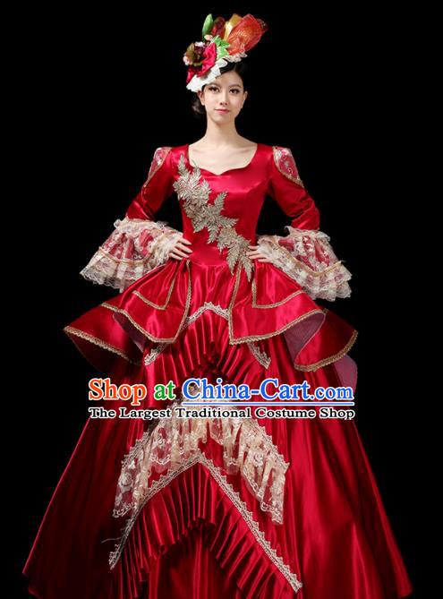 Custom Europe Countess Clothing European Medieval Red Full Dress Drama Performance Fashion Western Woman Catwalks Dress