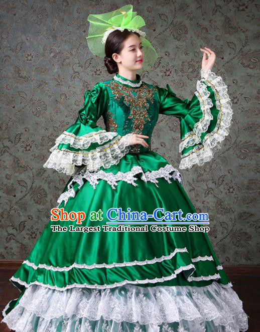 Custom Europe Noble Miss Clothing Catwalks Green Trailing Full Dress European Performance Dress Western Vintage Fashion