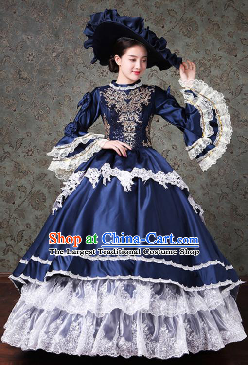 Custom Western Vintage Fashion Europe Noble Miss Clothing Catwalks Navy Trailing Full Dress European Performance Dress